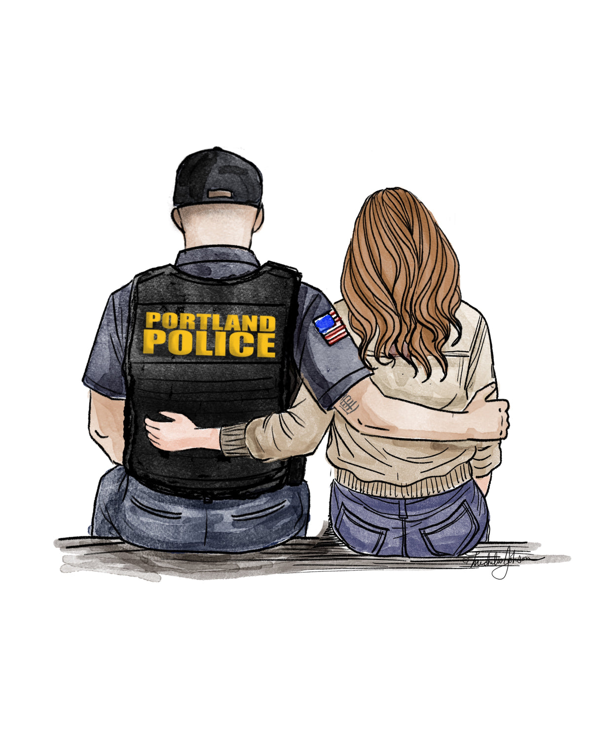 First Responder Couple Semi-Custom Illustration | Police, Fire & EMS Personalized Print